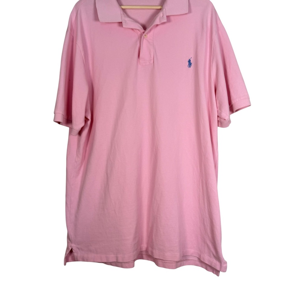 Polo‎ Ralph Lauren Mens XLT Pink Short Sleeve Pique Polo Shirt Blue Pony Logo - Picture 2 of 6